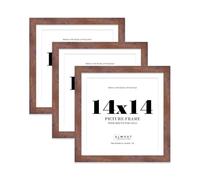 14x14 Rustic Wood Square Frame With Mount for 13x13 Pictures 28mm Edge Frame Display with Wall Hooks, 3 Pack