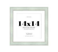 14x14" Sage Green Square Picture Frame with 11x11" Mount - Shabby Chic Photo Frame with Distressed Finish, Gold Trim, Wall Hooks, 37mm Edge - 1 Pack
