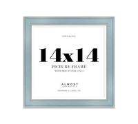 14x14 Sage Green Square Picture Frame with 13x13 Mount - Shabby Chic Photo Frame with Distressed Finish, Gold Trim, Wall Hooks, 37mm Edge - 1 Pack