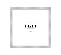 14x14 Silver Picture Frame with Large Mount for 5x5 Photos, Prints - Modern Square Wall Frame, 1 Pack