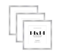 14x14 Silver Picture Frame with Mount for 12x12 Photos, Prints - Modern Square Wall Frame, Set of 3