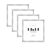 14x14 Silver Picture Frame with Mount for 12x12 Photos, Prints - Modern Square Wall Frame, Set of 4