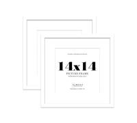 14x14 White Picture Frame with Mount for 12x12 Photos, Prints - Modern Square Wall Frame, Set of 2