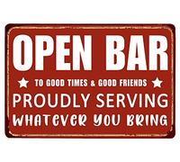 14x20 CM Vintage Man Cave Signs, Cheers Metal Tin Sign, Retro Wall Decor Accessories For Home Bar Pub Backyard - Proudly Serving Whatever You Bring (Red)