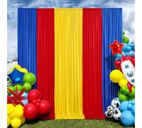 15×10 FT Wrinkle Free Red Yellow Blue Backdrop Curtains for Parties, 6 Panels 2.5×10ft Wrinkle Free Soft Polyester Drapes for Backdrop Decor Themed Party Baby Shower Photo Background Curtain