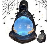 15*12cm Grim Reaper Statue Crystal Ball with Flying Bats, Lighted Death God Crystal Ball, Mysterious and Terrifying Atmosphere Decoration, Crystals Glowing Balls with Floating Bats for Halloween Decor