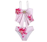 15-16 Years Girl's Two Piece Swimsuit Cute Floral Tankini Sets 3D Flower Adjustable Straps Camisole Top Bikini Set High Waisted Hipster Swimsuit Bathing Suit Pink