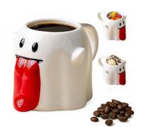 15.2 oz Halloween Ghost Mug Decorations, Ceramic Cute Ghost Sticking Out Tongue Coffee Cup, Spooky Ceramic Ghosts Cup Halloween Drinkware Birthdays Party Gifts and Decorations,Easy Clean (White)