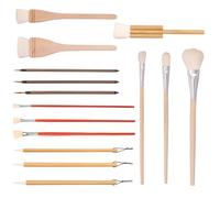 15/20Pcs Pottery Glaze Brushes Wood Ceramic Brushes Including Including Hake, Round, Fan, Oval Mop & Flat Brushe, Goat Hair, Wood Handle Watercolor Painting Supplies for Ceramic Acrylic Paint(15Pcs)