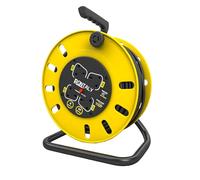 15/25/50m Extension Lead Cable Reel, Heavy Duty 4 Socket Cord Reel UK Plug Socket with Thermal Cut-Out Protection 13A Fused Plug, Portable Handle & Shock-Proof Safety Socket (Yellow, 50m)