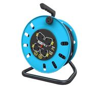 15/25/50m Extension Lead Cable Reel, Heavy Duty 4 Socket Cord Reel UK Plug Socket with Thermal Cut-Out Protection 13A Fused Plug, Portable Handle & Shock-Proof Safety Socket (Blue, 50m)