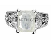 15.25 Ratti / 14.55 Carat Silver Plated Ring Natural White Sapphire Stone Certified Safed Pukhraj Adjaistaible Ring Birthstone Precious Loose Gemstone-B0CKC14Z00