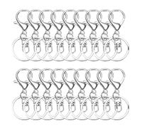 15/30/50/80Pcs Metal Lobster Claw Clasp Keychains Swivel Spring Hook with Flat Split Ring for DIY Crafts Keychain Lanyard Making(Silvery,30PCS)