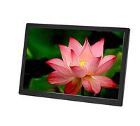 15.4 inch metal digital photo frame ultra-clear advertising machine wall-mounted electronic photo album is very suitable for home decoration, plug in USB or SD to play directly (Color : Black)