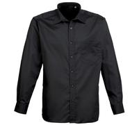 (15.5, Black) Premier Mens Premier Poplin Long-Sleeved Formal Shirt