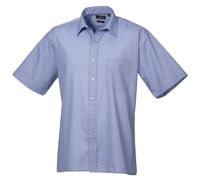 Premier Mens Short Sleeve Formal Poplin Plain Work Shirt (Mid Blue) - Size 15.5R