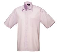 (15.5, Pink) Premier Mens Short Sleeve Formal Poplin Plain Work Shirt