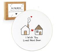 15.5cm Gold Rimmed Round Ceramic Jewelry Dish Tray, "I Wish You Lived Next Door" Long Distance Relationship Bestie Friendship Birthday Gift for Best Friend, Sister, Bridesmaid, Women, Coworkers