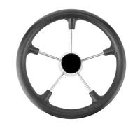 15.5in Boat Steering Wheel, Marine Steering Wheel Replacement, 304 Stainless Steel with PU Foam Grip, Five Spoke Design for Smooth Handling, Durable Ship Accessory with Black Cente