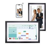 15.6" All-in-one Smart Display with Anti-Glare Touchscreen, Digital Calendar: Wall-Mount or Desktop, Google Picture Frame&Voice Assistant&Homehub, Install Google Play Apps, with Li-Battery (Walnut)
