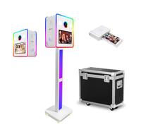 15.6" DSLR Photo Booth Machine with Double Sided Display, Built-in Mini PC, RGB Light, Portable Camera Photobooth with Flight Case for Weddings Parties (White, Photo Booth+Printer)
