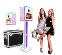 15.6" DSLR Photo Booth Machine with Double Sided Display, Built-in Mini PC, RGB Light, Portable Camera Photobooth with Flight Case for Weddings Parties (White, Photo Booth Machine)