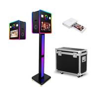 15.6" DSLR Photo Booth Machine with Double Sided Display, Built-in Mini PC, RGB Light, Portable Camera Photobooth with Flight Case for Weddings Parties (Black, Photo Booth+Printer)