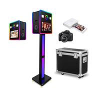 15.6" DSLR Photo Booth Machine with Double Sided Display, Built-in Mini PC, RGB Light, Portable Camera Photobooth with Flight Case for Weddings Parties (Black, Photo Booth+Camer Printer)
