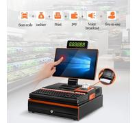 15.6 In Dual Screen Electronic Cash Register, with 101 Keys Keyboard & Handheld Scanner, 64GB SSD, Win7/10, Register Catering Supermarket Cashier for Business Retail single screen