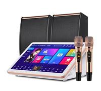 15.6 Inch Karaoke System Desktop KTV Player, Capacitive Touch Screen Karaoke Machine With Wireless Microphone, Power Amplifier Function, AI Smart Voice Control The Song Function (White 2T)