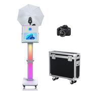 15.6 inch Photo Booth Machine with Soft-Light Umbrella Selfie Portable Touch Screen Photobooth with RGB Light,Sharing Station Photo Booth for Events (White, Machine+Camera)
