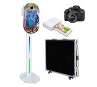 15.6 Inch Portable Mirror Photo Booth with RGB Light,Magic Mirror Shell Stand Selfie Photobooth Machine Touch Screen with Flight Case for Party (White, Photo Booth+Camer Mini Printer)
