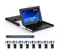 15.6" LCD KVM Console 8 Port VGA, MT-VIKI 8x1 USB VGA KVM Switch Drawer Rackmount For 1U 19" Rack + 8-pack KVM Cables + UK Power Supply