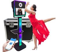 15.6" Selfie Magic Mirror Touch Screen Photo Booth,Dslr Photo Booth,App Control,Light/Angle Adjustable,Rgb Fill Light + Flight Case,Suitable for Weddings, Parties,B