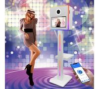 15.6"Selfie Magic Mirror Touch Screen Photo Booth - Light/Angle Adjustable, DSLR Photo Booth + APP Control + RGB Fill Light + Flight Case,Suitable for Weddings, Parties,White