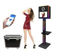 15.6" Selfie Magic Mirror Touch Screen Photo Booth - Light/Angle Adjustable, DSLR Photo Booth + APP Control + RGB Fill Light + Flight Case,Suitable for Weddings, Parties,Black