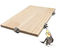 15.7×10.4 Inches Large Bird Perch Stand Platform, Natural Wooden Small Animals Cage Accessories, Rectangle Stand Perch Shelf for Parrot Parakeet Cockatiel Rat Hamster Guinea Pig Conure Chinchillas
