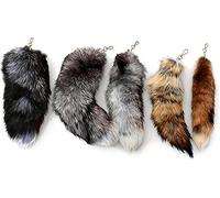 15.7" Big Fox Tail Keychain, Realistic Faux Fur Tail for Bag Charm, 40cm Long Fluffy Animal Tail Accessories, Soft Plush Key Ring for Backpack, Purse (Mix-5Pcs)