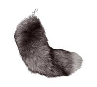 15.7" Big Fox Tail Keychain, Realistic Faux Fur Therian Tail for Bag Charm, 40cm Long Fluffy Animal Tail Cosplay Accessories, Soft Plush Key Ring for Backpack, Purse & Therian Gear (Dark Silver)