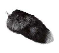 15.7" Big Fox Tail Keychain, Realistic Faux Fur Therian Tail for Bag Charm, 40cm Long Fluffy Animal Tail Cosplay Accessories, Soft Plush Key Ring for Backpack, Purse & Therian Gear (Mystic Black)