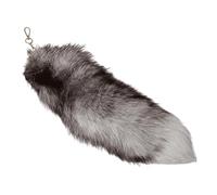 15.7" Big Fox Tail Keychain, Realistic Faux Fur Therian Tail for Bag Charm, 40cm Long Fluffy Animal Tail Cosplay Accessories, Soft Plush Key Ring for Backpack, Purse & Therian Gear (Light Silver)