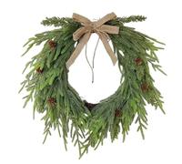 15.7'' Christmas Artificial Cedar Wreath with Bow for Front Door,Real Touch Large Greenery Norfolk Pine Needles Wreath Decorative Wreaths for Wall Windows Indoor Outdoor Decor