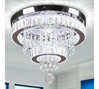 15.7'' Crystal Chandeliers, Modern 2 Ring LED Ceiling Light with K9 Crystals, Semi Flush Mount Ceiling Light 6500K, Chandeliers for Dining Room Bedroom Living Room Hallway (Cool White)