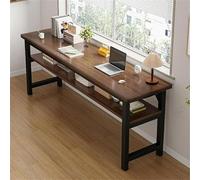 15.7" Extra-Long Modern Office Desk with Shelf - Versatile Writing Table for Living Room & Rental Spaces, Brown/Black, 39.4" L x 15.7" W x 29.5" H - Stylish & Functional