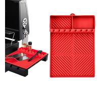 15.7" Griddle Tools Mat, Silicone Grill Side Shelf Mat with Drip Pad, Countertop Spatula Holder for BBQ Griddle Accessories, Grill Protectection (Red)