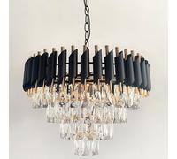 15.7-inch 3-Tier Round Raindrop Modern Crystal Chaner in Black d - Ideal for Living, Dining, Bedroom, Kitchen, Foyer