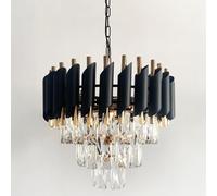 15.7-inch 3-Tier Round Raindrop Modern Crystal Chaner in Black d - Ideal for Living, Dining, Bedroom, Kitchen, Foyer