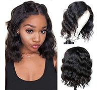 15.7 inch Black Wig with U Part Women Black Bob Wig With Fringe Glueless Synthetic Ladies Wigs UK Real Hair for Older Women Wear and Go Glueless Human Hair