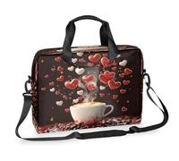 15.7-Inch Laptop Computer PC Shoulder Bag Carrying Case, Coffee Cup Love Hearts Romantic Valentine'S Day Theme Waterproof Business Office Work Messenger Bag for Men Women