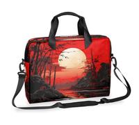 15.7-Inch Laptop Computer PC Shoulder Bag Carrying Case, Japanese Style Red Sunrise Bamboo Waterproof Business Office Work Messenger Bag for Men Women